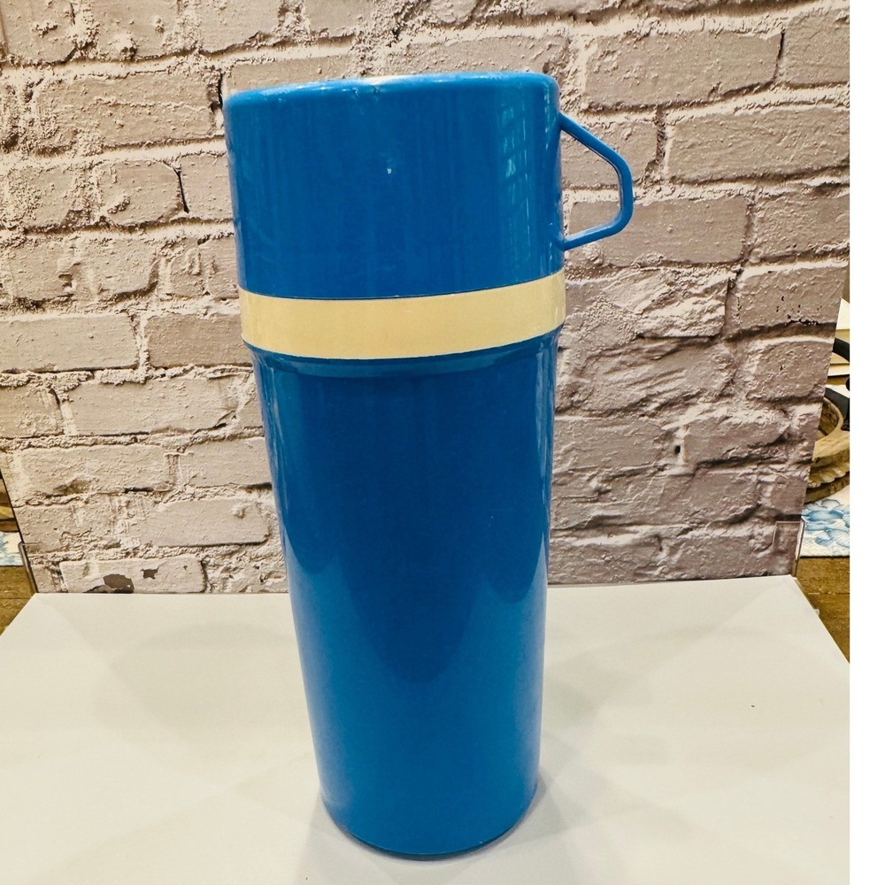 Vintage Aladdin‎ Thermo Bottle No. 840 Blue Insulated Thermos Cup Lid USA
